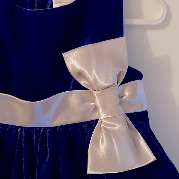 Gymboree Navy Blue Party Dress with Big Gold Bow Fancy Baby Girl Dress - Picture 3 of 5